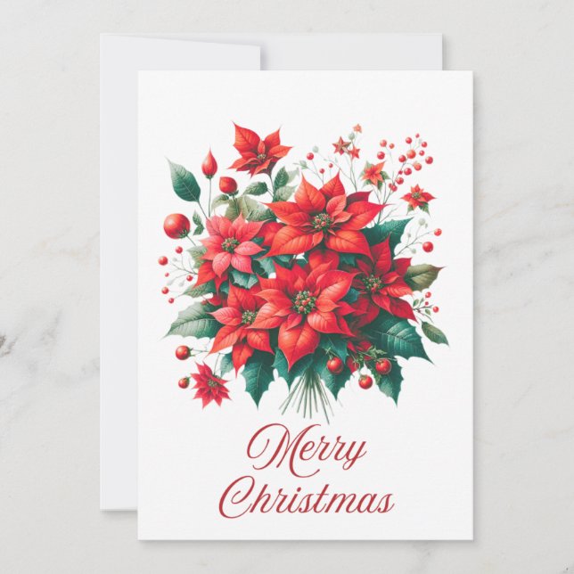 Poinsettia Bouquet Merry Christmas Card (Front)