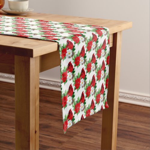 Poinsettia Bouquet Red Cardinal Christmas Medium Table Runner