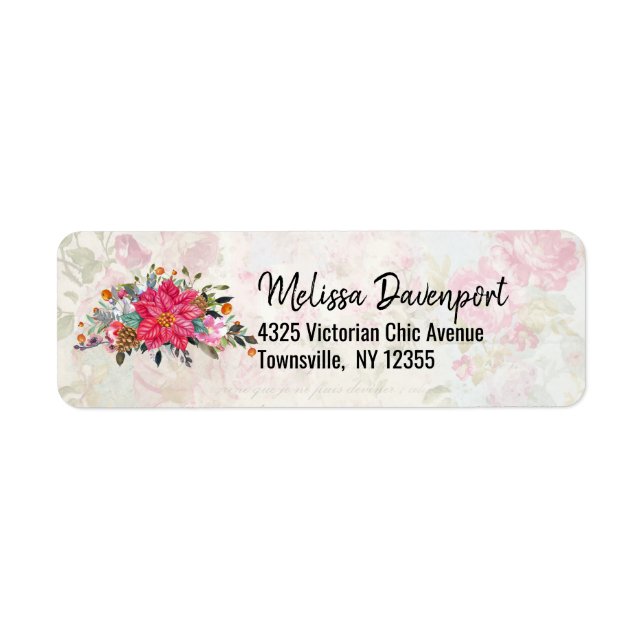 Poinsettia Bouquet with Vintage Collage Background Label (Front)