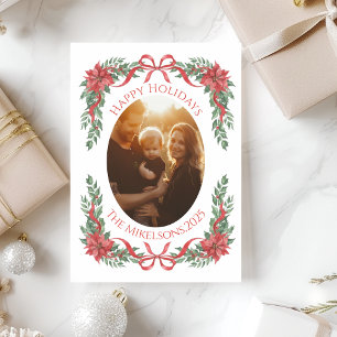 Poinsettia Bow Photo Christmas Holiday Card