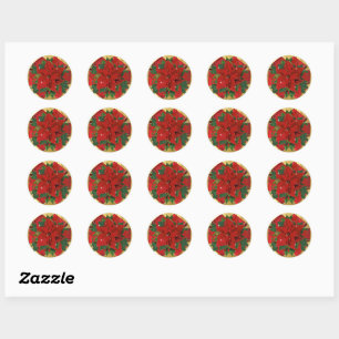 Poinsettia Bow Red and Gold Holiday Christmas Classic Round Sticker