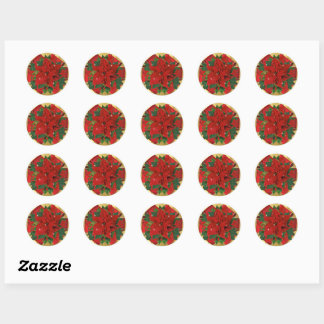 Poinsettia Bow Red and Gold Holiday Christmas Classic Round Sticker