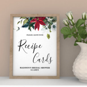 Poinsettia Bridal Shower Recipe Cards sign