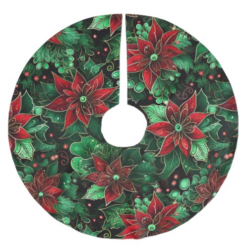 Poinsettia Brightly Colored Brushed Polyester Tree Skirt