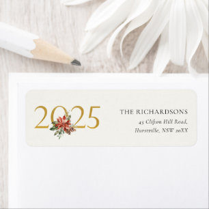 Poinsettia Bunch Foil Gold Year 2025 Address Label