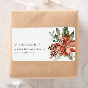 Poinsettia Bunch Merry Christmas Pine Address Label