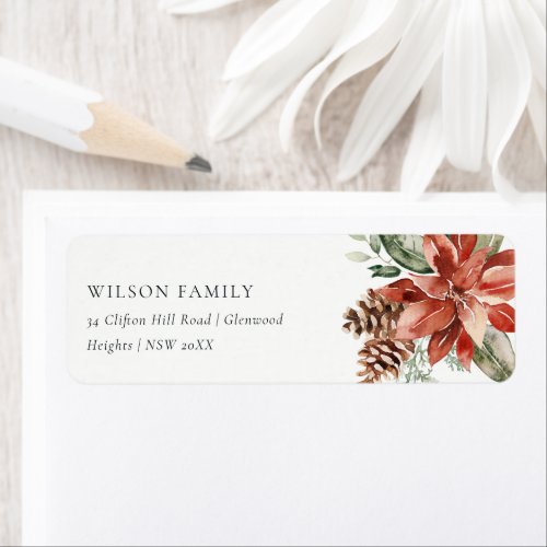 Poinsettia Bunch Merry Christmas Pine Address Label