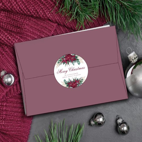 Poinsettia Burgundy and Teal Holiday Envelope Seal