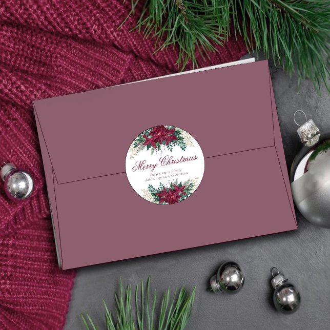 Poinsettia Burgundy and Teal Holiday Envelope Seal (Creator Uploaded)