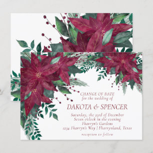 Poinsettia Burgundy and Teal Holiday Wedding Invitation