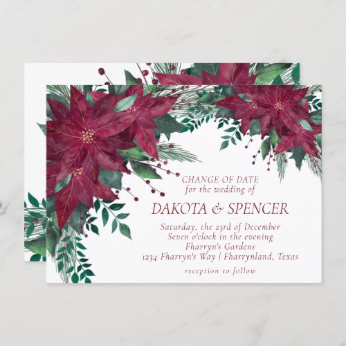 Poinsettia Burgundy and Teal Holiday Wedding Invitation