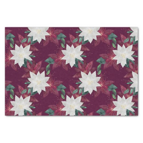 Poinsettia Burgundy and Teal Winter Holiday Floral Tissue Paper