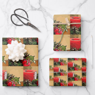 Poinsettia Candle Wrapping Paper Sheets