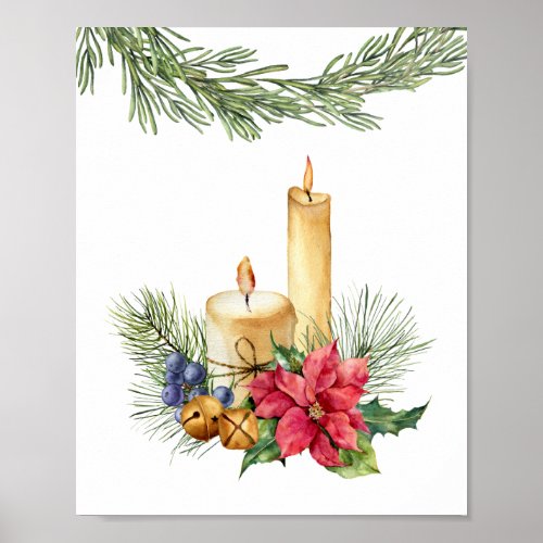 Poinsettia candles pine bells poster