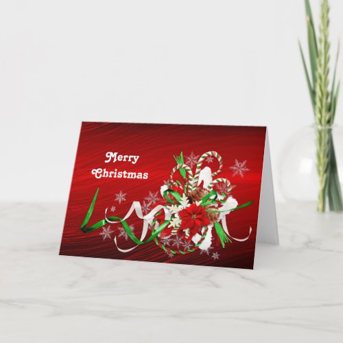 Poinsettia Candy Cane Bouquet Christmas Holiday Card