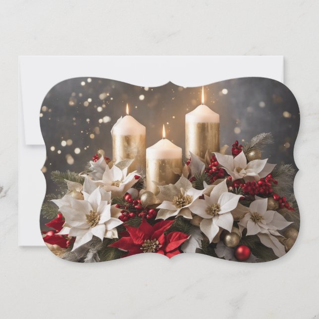 Poinsettia Centerpiece Add Signature & Greeting Holiday Card (Front)