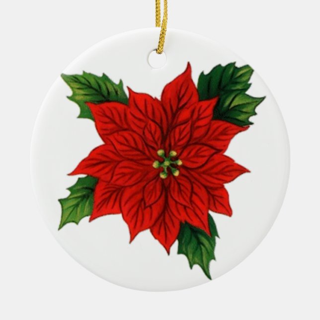 Poinsettia Ceramic Ornament (Front)