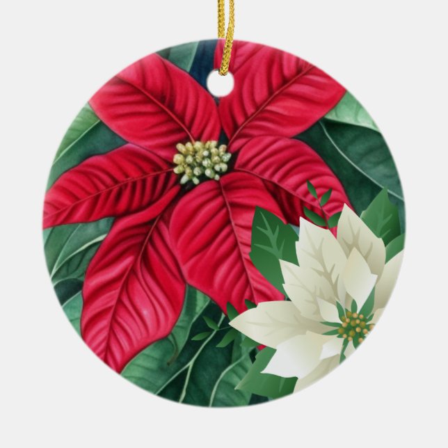 Poinsettia Ceramic Ornament (Front)