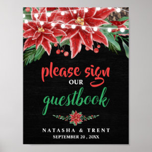 Poinsettia Chalkboard Christmas Guestbook Wedding