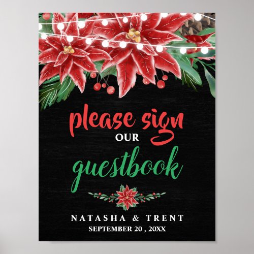 Poinsettia Chalkboard Christmas Guestbook Wedding