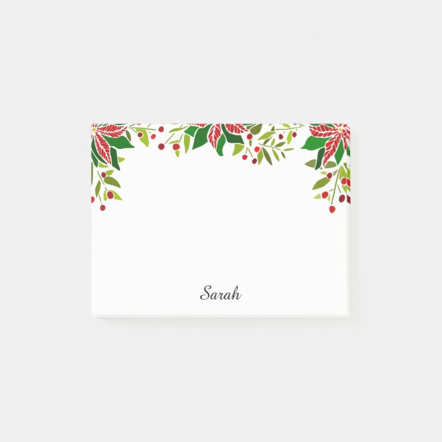 Poinsettia Christmas Add Recipients Name Gift Post-it Notes (Front)