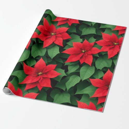 Poinsettia Christmas Background Wrapping Paper