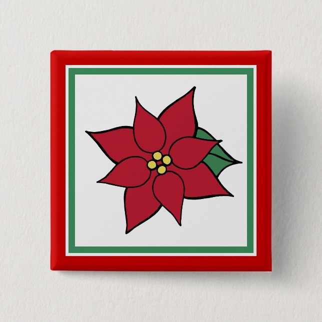 Poinsettia Christmas Button Pin (Front)