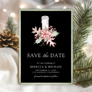Poinsettia Christmas Candle Black Photo Wedding Save The Date