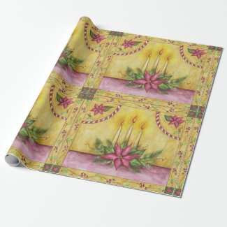 Poinsettia Christmas Candles Wrapping Paper 