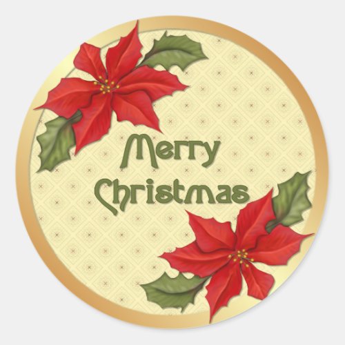 Poinsettia Christmas Classic Round Sticker