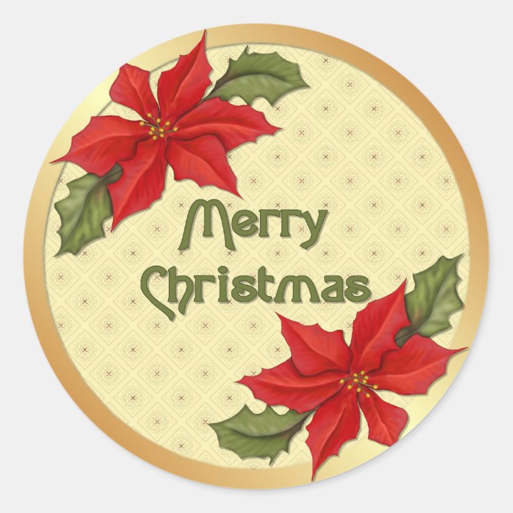 Poinsettia Christmas Classic Round Sticker Zazzle