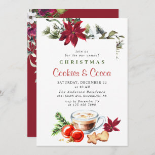 Poinsettia Christmas Cookies & Cocoa Holiday Party Invitation