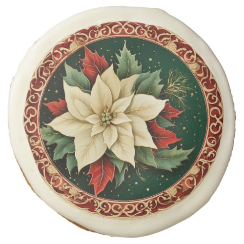 Poinsettia Christmas Elegance Frosted  Sugar Cookie