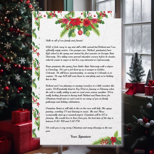 Poinsettia Christmas Family Newsletter Your Text   Stationery