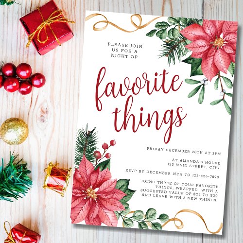 Poinsettia Christmas Favorite Things Party Invitation