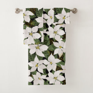 Poinsettia Christmas Floral Bath Towel Set