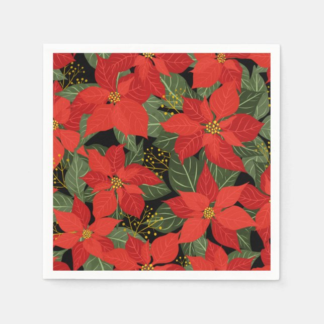 Poinsettia Christmas Floral Napkins (Front)