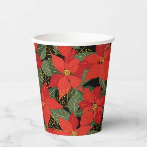 Poinsettia Christmas Floral Paper Cups