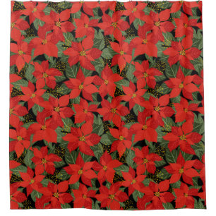 Poinsettia Christmas Floral Shower Curtain