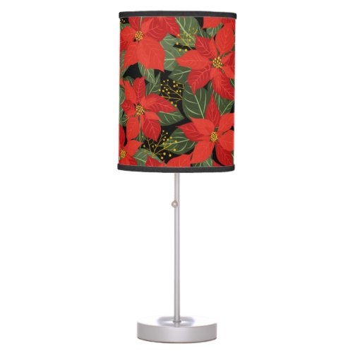 Poinsettia Christmas Floral Table Lamp