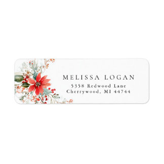 Poinsettia Christmas floral Wedding design Label