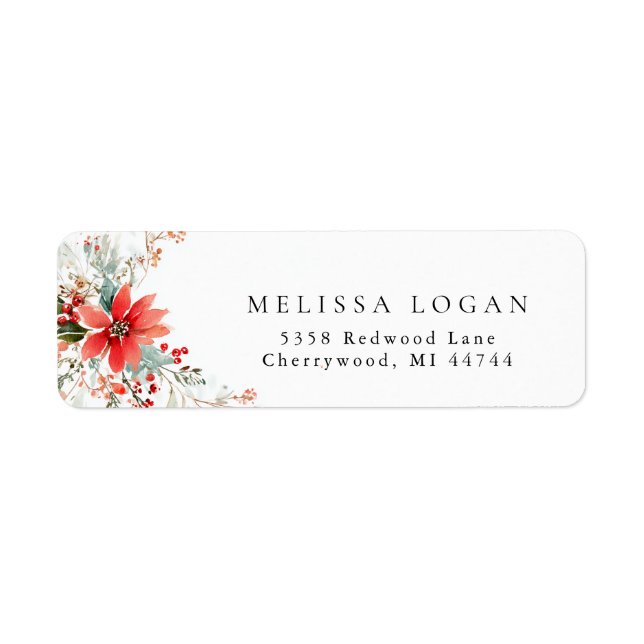 Poinsettia Christmas floral Wedding design Label (Front)