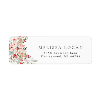 Poinsettia Christmas floral Wedding design pink Label