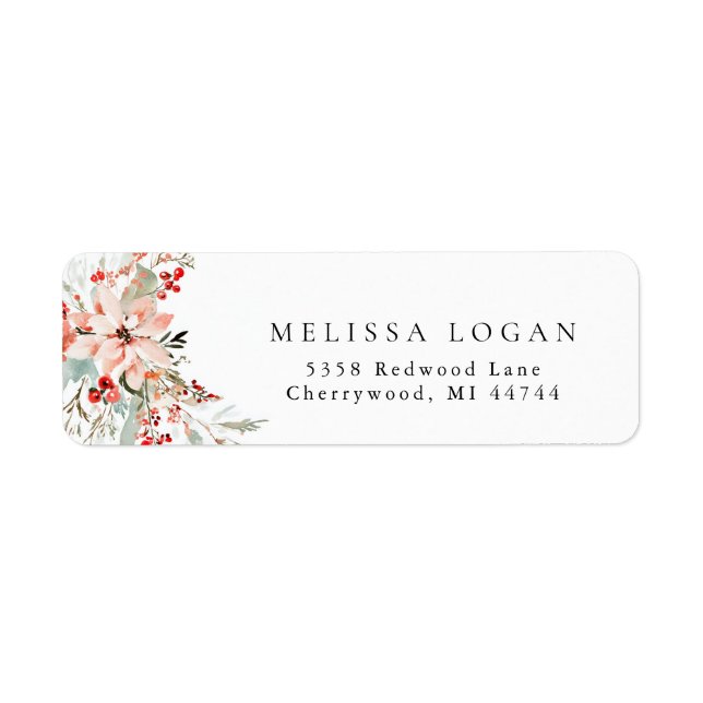 Poinsettia Christmas floral Wedding design pink Label (Front)