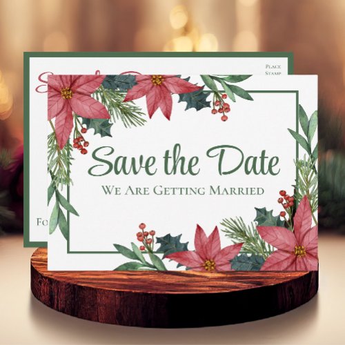 Poinsettia Christmas Floral Wedding Save The Date  Postcard