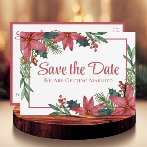 Poinsettia Christmas Floral Wedding Save The Date  Postcard