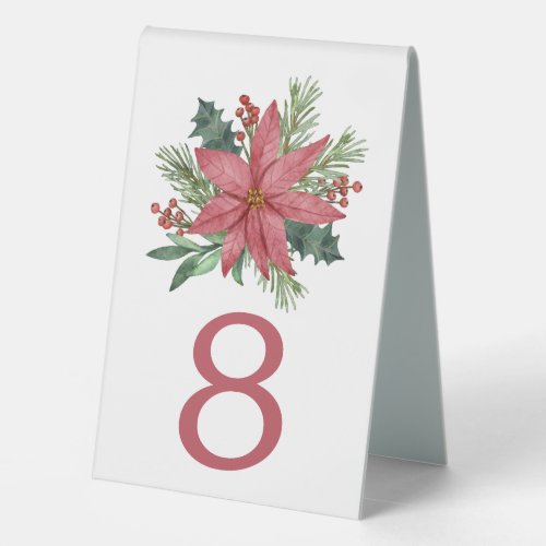 Poinsettia Christmas Floral Wedding Table Number Table Tent Sign
