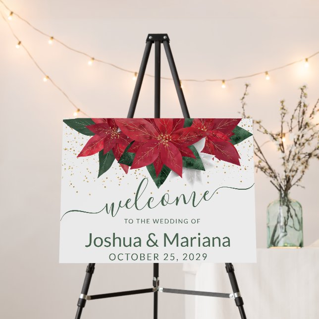 Poinsettia Christmas Floral Wedding Welcome Sign (In Situ (Stand))