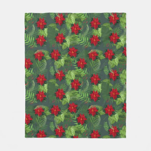 Poinsettia christmas flower pattern Fleece Blanket