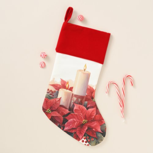 Poinsettia Christmas Flowers  Candles Christmas Stocking